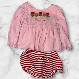Saving Grace Smocked Outfit 3M Pink Floral Embroidered Georgia Top & bloomers